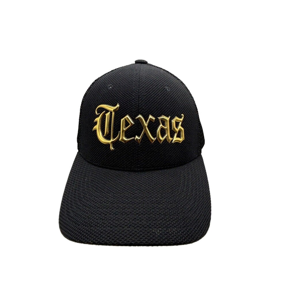 Pit Bull Texas Trucker Hat Black Gold Old English Flexfit Mesh Cap Size S/M